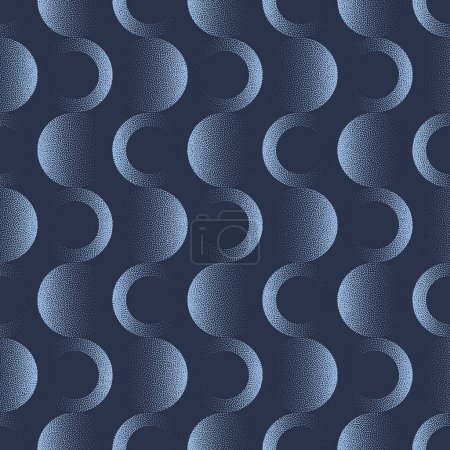 Círculos moda sin costura patrón tendencia vector azul oscuro fondo abstracto. Estructura ondulada Ilustración de arte de medio tono para impresión textil. Abstracción gráfica repetitiva Fondo de pantalla Dot Work Texture