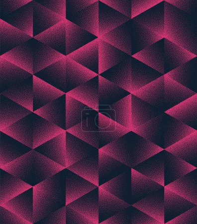 Dreiecke und Sechsecke nahtlose Muster Trend Vector Noir Lila abstrakter Hintergrund. Geometrische Pink Black Halftone Art Illustration. Endlose grafische technologische Abstraktion Tapete Punktarbeit Textur