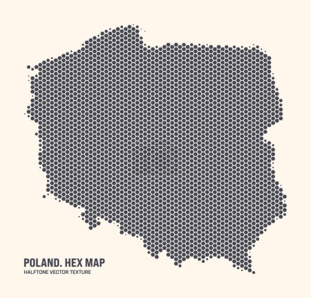 Illustration for Poland Map Vector Hexagonal Halftone Pattern Isolate On Light Background. Hex Texture in the Form of a Map of Poland. Modern Technological Contour Map of Poland for Design or Business Projects - Royalty Free Image