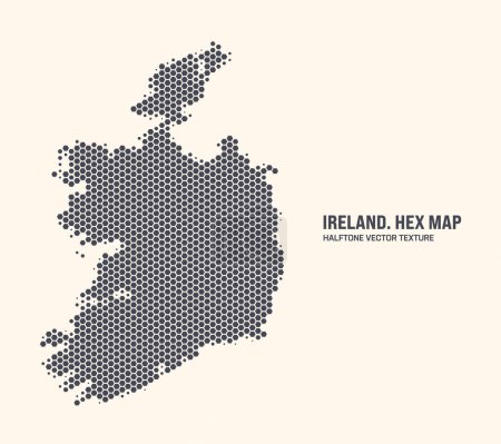 Téléchargez les illustrations : Irlande Carte vectorielle hexagonale motif demi-ton isolé sur fond clair. Texture hexagonale en forme de carte de l'Irlande. Carte de contour technologique moderne de l'Irlande pour les projets de conception ou d'entreprise - en licence libre de droit