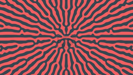 Illustration for Psychedelic Frantic Radial Symmetry Pattern Vector Crazy Red Black Abstract Background. Turing Diffusion Effect Trippy Hypnotic Abstraction Panoramic Modern Wallpaper. Rave Style Bizarre T-Shirt Print - Royalty Free Image
