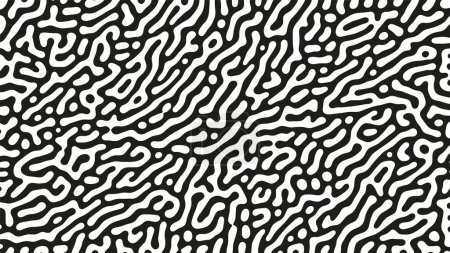 Illustration for Psychedelic Graphic Crazy Liquid Pattern Vector Black White Abstract Background. Turing Diffusion Effect Trippy Hypnotic Abstraction Panoramic Wallpaper. Bizarre Doodle Structure Art Illustration - Royalty Free Image