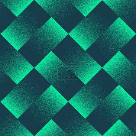Split Rhombus Seamless Pattern Trend Vector Vibrant Turquoise Abstract Background. Geometric Half Tone Art Illustration for Textile Print. Endless Graphic Dynamic Abstraction Wallpaper. Dotted Texture