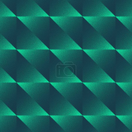 Futuristic Geometric Seamless Pattern Trend Vector Turquoise Abstract Background. Diagonal Triangular Structure Half Tone Art Illustration. Repetitive Graphical Abstraction Wallpaper. Dot Work Texture