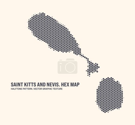 St. Kitts und Nevis Map Vector Hexagonal Half Tone Pattern Isolate Auf hellem Hintergrund. Moderne technologische Umrisskarte von St. Kitts und Nevis für Design oder Geschäftsprojekte