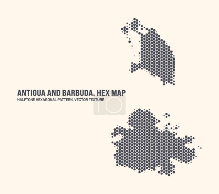 Antigua und Barbuda Map Vector Hexagonal Half Tone Pattern Isolated On Light Background. Moderne technologische Umrisskarte Silhouette von Antigua und Barbuda für Design oder Geschäftsprojekte