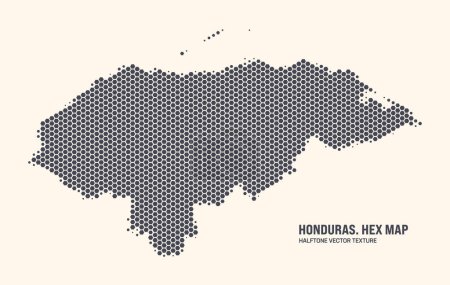 Téléchargez les illustrations : Honduras Carte vectorielle hexagonale demi-ton motif isoler sur fond clair. Texture hexagonale sous la forme d'une carte du Honduras. Carte de contour technologique moderne du Honduras pour les projets de conception ou d'entreprise - en licence libre de droit