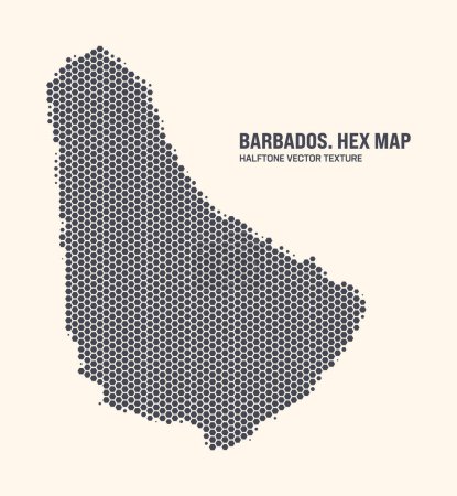 Barbados Map Vector Hexagonal Half Tone Pattern Aislar sobre fondo claro. Textura hexagonal en forma de mapa de Barbados. Mapa del contorno tecnológico moderno de Barbados para proyectos de diseño o de negocios