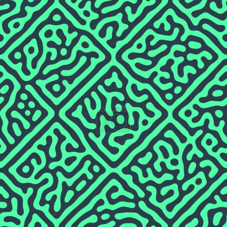 Crazy Psychedelic Art Graphic Turquoise Black Seamless Pattern Vector Abstraction. Repetitive Bizarre Trippy Abstrakte Hintergrund. Hypnotisch komplizierte Struktur endloses Ornament. Illustration moderner Kunst