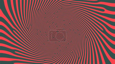 Faszinierende Spirale psychedelische Kunst Vektor Hypnotisches Muster Rot Grün Abstrakter Hintergrund. Vortex Radiale Struktur Säure Trip Halluzinationseffekt Bizarre Abstraktion. Optische Täuschung Verrückte Illustration