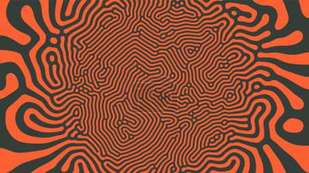 Psychedelic Acid Trip Vector Unusual Creative Black Orange Colors Abstract Background. Radial Crazy Structure Bizarre Abstraction Wide Wallpaper. Mushroom Hallucination Effect Trippy Art Illustration