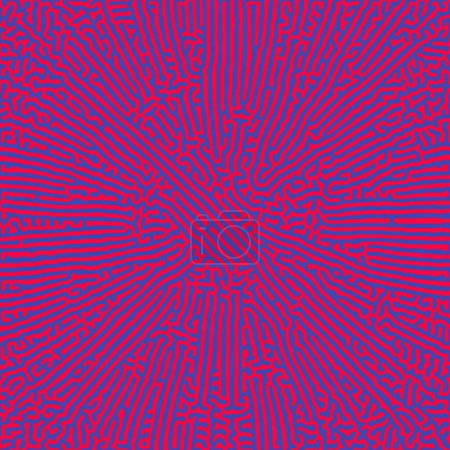 Illustration for Radial Turing Pattern Reaction Diffusion Texture Vector Red Blue Abstract Background. Mental Disorder Hallucinations. Intricate Lines Complex Structure Crazy Psychedelic Acid Trip Hypnotic Abstraction - Royalty Free Image