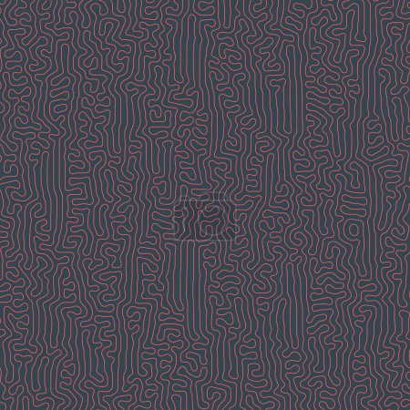 Wirrwarr gebogener Linien Psychedelische Komplexität Muster Vektor Rot Schwarz Abstrakter Hintergrund. Umrisse Zeichnungen Komplizierte Wellen chaotische Struktur psychische Störung Konzept. Psychedelische Graphische Abstraktion