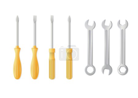 Illustration for Screwdrivers and wrench keys set. Isolated on white background - Royalty Free Image