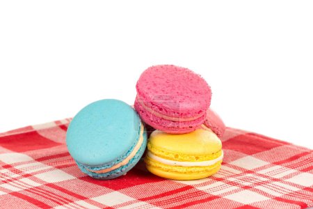 Photo for Colorful few macaroons on tablecloth fabrick close up - Royalty Free Image
