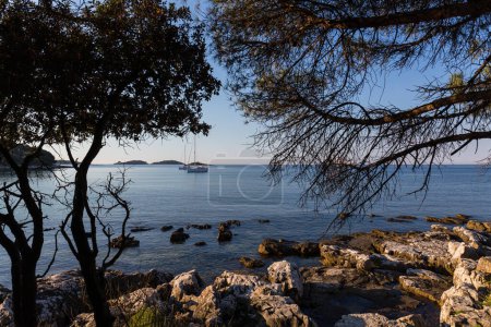 Photo for Sunset and luxury yacht in the sea, Rovinj Croatia - Royalty Free Image