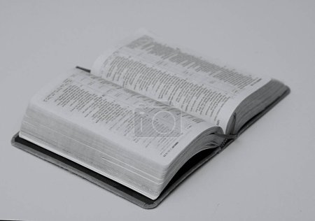 Téléchargez les photos : Bible priant Dieu avec la bible sur fond blanc - en image libre de droit