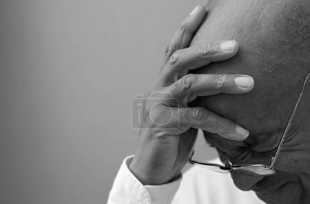 Photo for Deaf man suffering from deafness and hearing loss. - Royalty Free Image