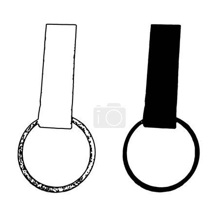 Téléchargez les illustrations : Une clé de sécurité USB avec anneau en silhouette et contour. - en licence libre de droit