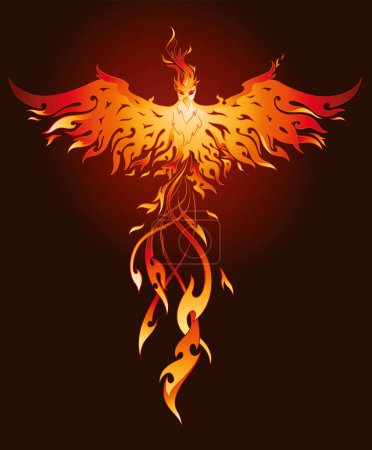 Fiery phoenix bird ideal for tattoo, logo and printing in vector illustration