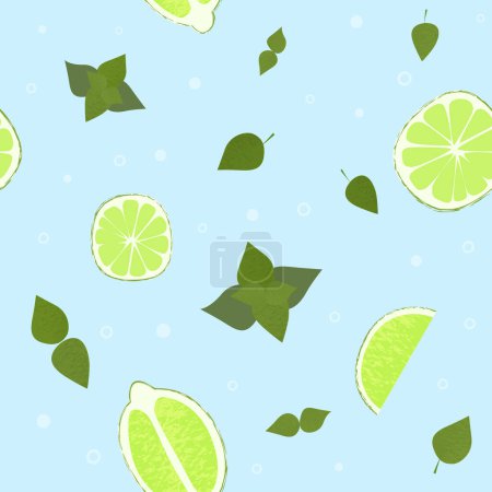 Illustration for Lime mint mojito pattern. Summer fruits textured. Hand drawn organic vector illustration - Royalty Free Image