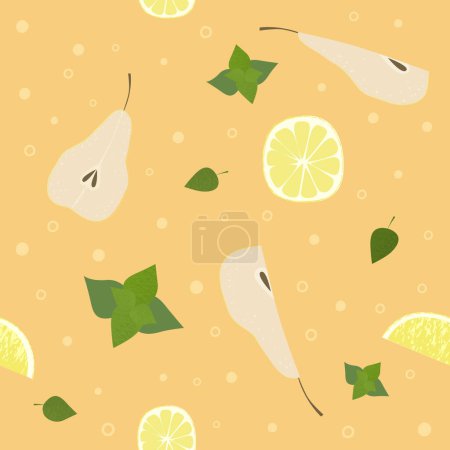 Illustration for Pear lemon mint lemonade. pattern. Summer fruits textured. Hand drawn organic vector illustration - Royalty Free Image