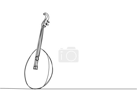 Illustration for Kobza one line art. Continuous line drawing of music, instrument, folk, musical, ukrainian, culture, acoustic, ethnic, lute, kobza, traditional mandolin string Hand drawn vector illustration - Royalty Free Image