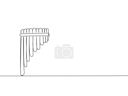 Illustration for Pan flute one line art. Continuous line drawing of culture, folk, wind, whistle, indian, america, latin, tube, panflute, vintage, panpipes, music horn bamboo harmonica Hand drawn vector illustration - Royalty Free Image