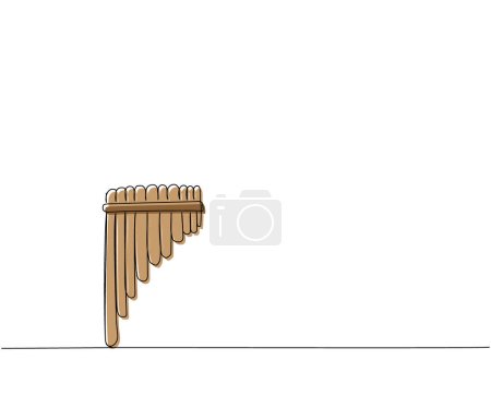 Illustration for Pan flute one line color art. Continuous line drawing of culture, folk, wind, whistle, indian, america, latin, tube, panflute, panpipes, music horn bamboo harmonica Hand drawn vector illustration - Royalty Free Image