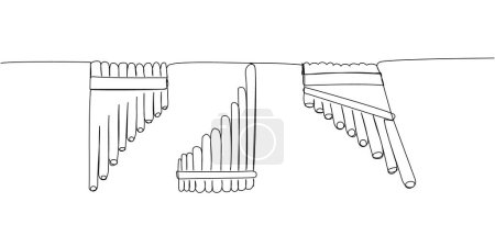 Illustration for Pan flute set one line art. Continuous line drawing of culture, folk, wind, whistle, indian, america, latin, tube, panflute, vintage, panpipes, horn bamboo harmonica Hand drawn vector illustration - Royalty Free Image