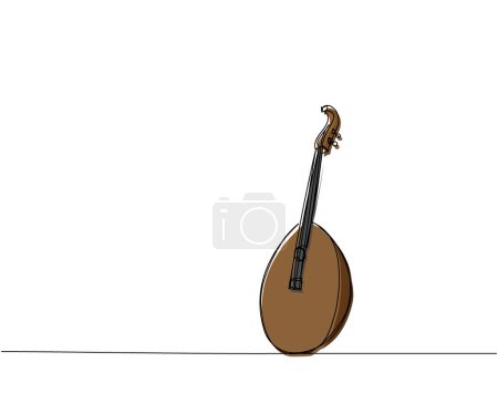 Illustration for Kobza one line color art. Continuous line drawing of music, instrument, folk, musical, ukrainian, culture, acoustic, ethnic, lute, kobza, traditional mandolin string Hand drawn vector illustration - Royalty Free Image