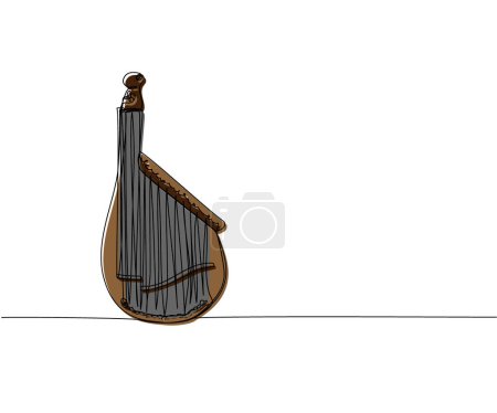 Illustration for Bandura one line color art. Continuous line drawing of music, instrument, folk, musical, ukrainian, culture, acoustic, ethnic, lute, kobza, traditional mandolin string Hand drawn vector illustration - Royalty Free Image