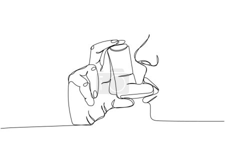Utilisation d'inhalateurs pour traiter l'asthme, le salbutamol asthmatique, inhalateur d'asthme, fournitures médicales, équipement une ligne art. Outil de dessin en continu, inhalation, traitement pulmonaire Illustration vectorielle dessinée à la main