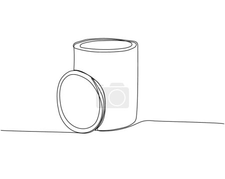 Illustration for Can of paint, glue, varnish, thinner, building materials one line art. Continuous line drawing of repair, professional, hand, people, concept, support, maintenance Hand drawn vector illustration - Royalty Free Image