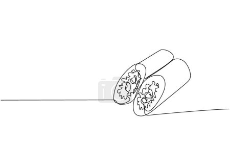 Illustration for Sushi roll, Ehomaki, Sushi Summer Rolls one line art. Continuous line drawing of sushi, japanese, food, roll, culture, tasty, restaurant, japan, asian, sea menu Hand drawn vector illustration - Royalty Free Image