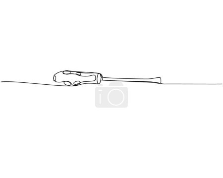 Illustration for Screwdriver, tool with a flattened, cross-shaped, or star-shaped tip one line art. Continuous line drawing of repair, professional, hand, people, support, maintenance. Hand drawn vector illustration - Royalty Free Image