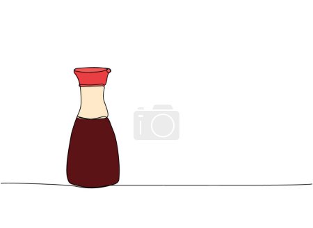 Illustration for Soy sauce in a bottle, Sushi set one line art. Continuous colored line drawing, color, colour of sushi, japanese, food, roll, culture, tasty, restaurant, sea, menu Hand drawn vector illustration - Royalty Free Image