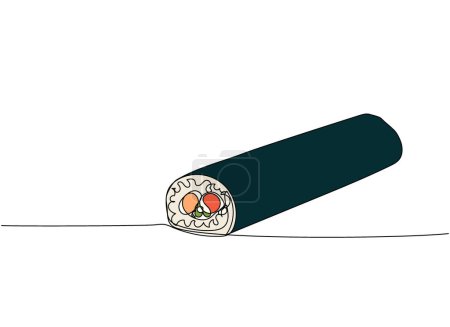 Illustration for Sushi roll, Ehomaki one line art. Continuous colored line drawing, color, colour of sushi, japanese, food, roll, culture, tasty, restaurant, japan, asian sea menu Hand drawn vector illustration - Royalty Free Image
