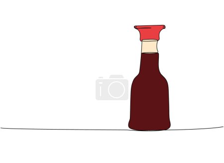 Illustration for Soy sauce in a bottle, Sushi set one line art. Continuous colored line drawing, color, colour of sushi, japanese, food, roll, culture, tasty, japan, asian, sea, menu Hand drawn vector illustration - Royalty Free Image