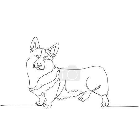 Galés Corgi Pembroke, pastor, raza perro real, perro galés compañero perro una línea de arte. Dibujo continuo de línea de amigo, perro, perrito, mascota, animal, familia, canino. Ilustración vectorial dibujada a mano