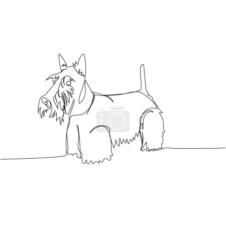 Ilustración de Scottish Terrier, perro de caza, raza de perro, perro compañero una línea de arte. Dibujo continuo de línea de amigo, perro, perrito, amistad, cuidado, mascota, animal, familia, canino ilustración vector dibujado a mano - Imagen libre de derechos