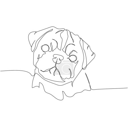Illustration for Pug dog, an ancient Chinese breed one line art. Continuous line drawing of friend, dog, doggy, friendship, care, pet, animal, family, canine. Hand drawn vector illustration - Royalty Free Image