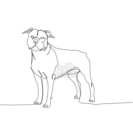 American Staffordshire Terrier, AmStaff, personal, raza de perro, perro compañero una línea de arte. Dibujo continuo de línea de amigo, perro, perrito, cuidado, mascota, animal, familia, canino ilustración vectorial dibujado a mano