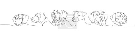 Ilustración de Conjunto de perros de razas de caza, perro guardián, perro de servicio, perro compañero una línea de arte. Dibujo continuo de línea de amigo, perro, perrito, amistad, cuidado, mascota, familia, canino. Ilustración vectorial dibujada a mano - Imagen libre de derechos