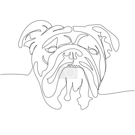 Illustration for English Bulldog, dog breed, companion dog one line art. Continuous line drawing of friend, dog, doggy, friendship, care, pet, animal, family, canine Hand drawn vector illustration - Royalty Free Image