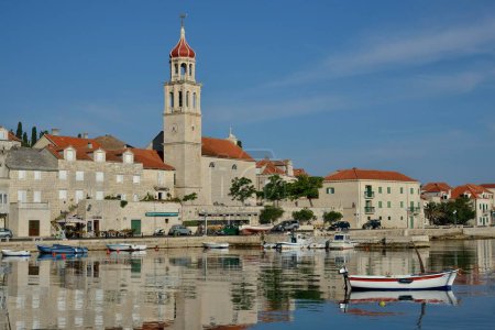 Harbour of Sutivan in front of the Sveti Ivan Church, Sutivan, Island Brac, Dalmatia, Croatia, Europe