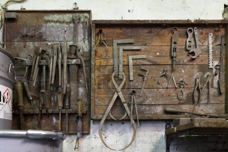 Tool board in a workshop, founded around 1900, Bavaria, Germany, Europe