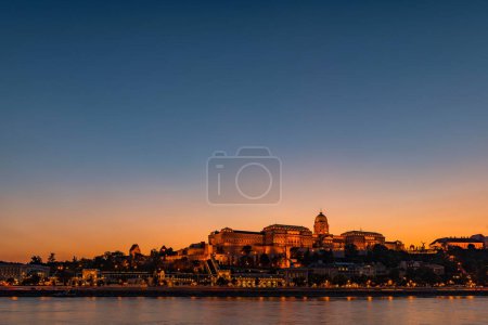 Danube and castle hill with Buda castle, Blue Hour, Budapest, Hungary, Europe