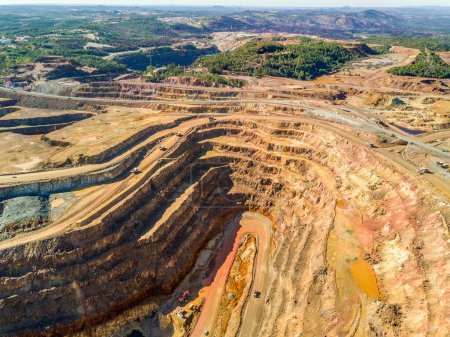 Aerial view of open pit mine, Minas de Riotinto, Andalusia, Spain, Europe