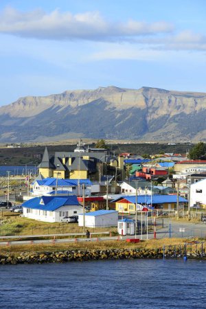 Vue sur la ville, Golf Almante Montt, Puerto Natales, Province ltima Esperanza, Chili, Amérique du Sud 